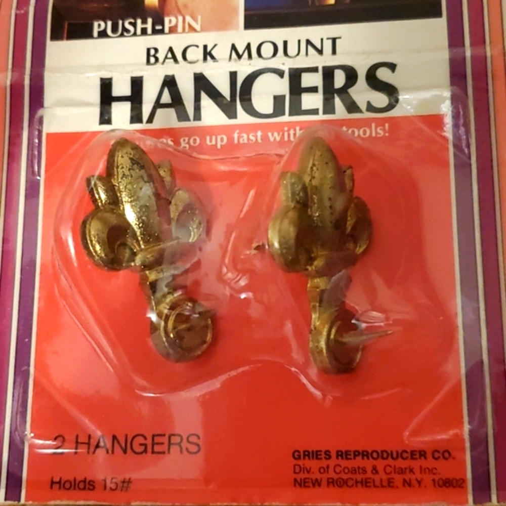 Vintage Back Mount Push Pin wall Hangers Fleur-de-lis NOS